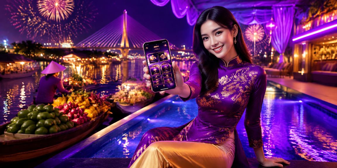 Người dùng mặc áo dài sử dụng ứng dụng casino tại vùng sông Mekong